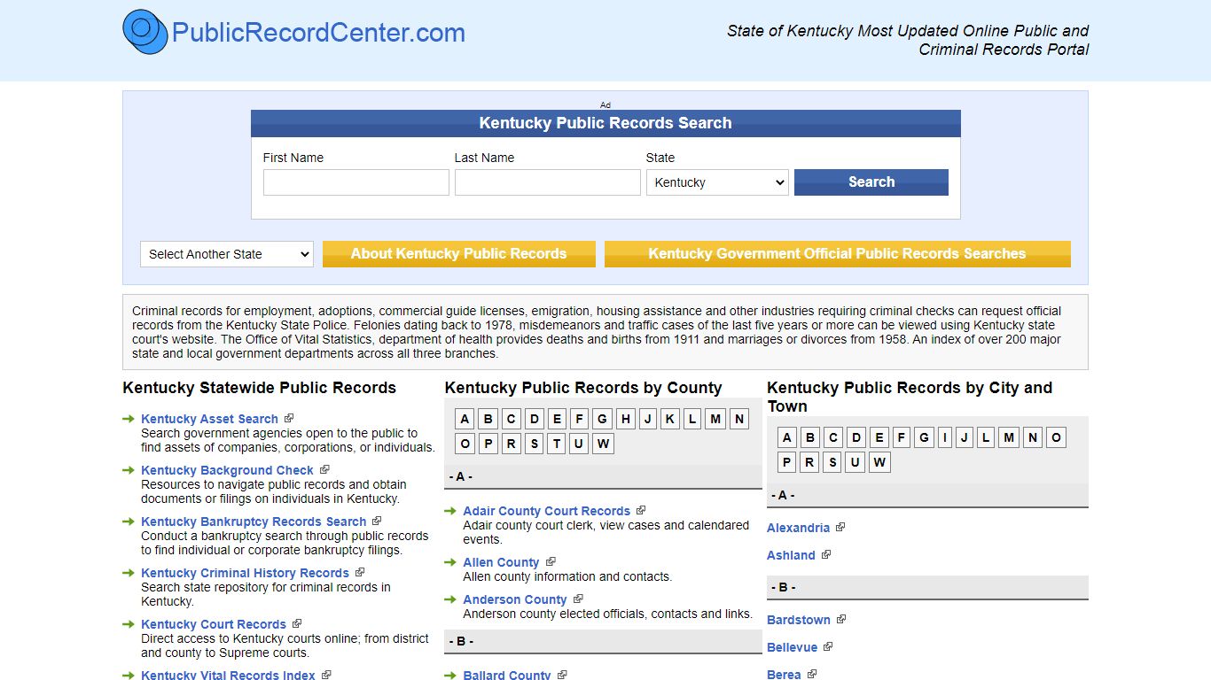 Kentucky Free Public Records, Criminal Records And ...